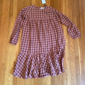 tween/teen fall dress, salmon pink and tan checkered dress